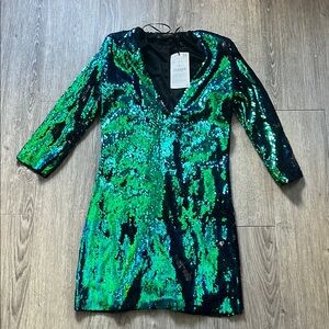 Zara Sequin Green and Blue Dress